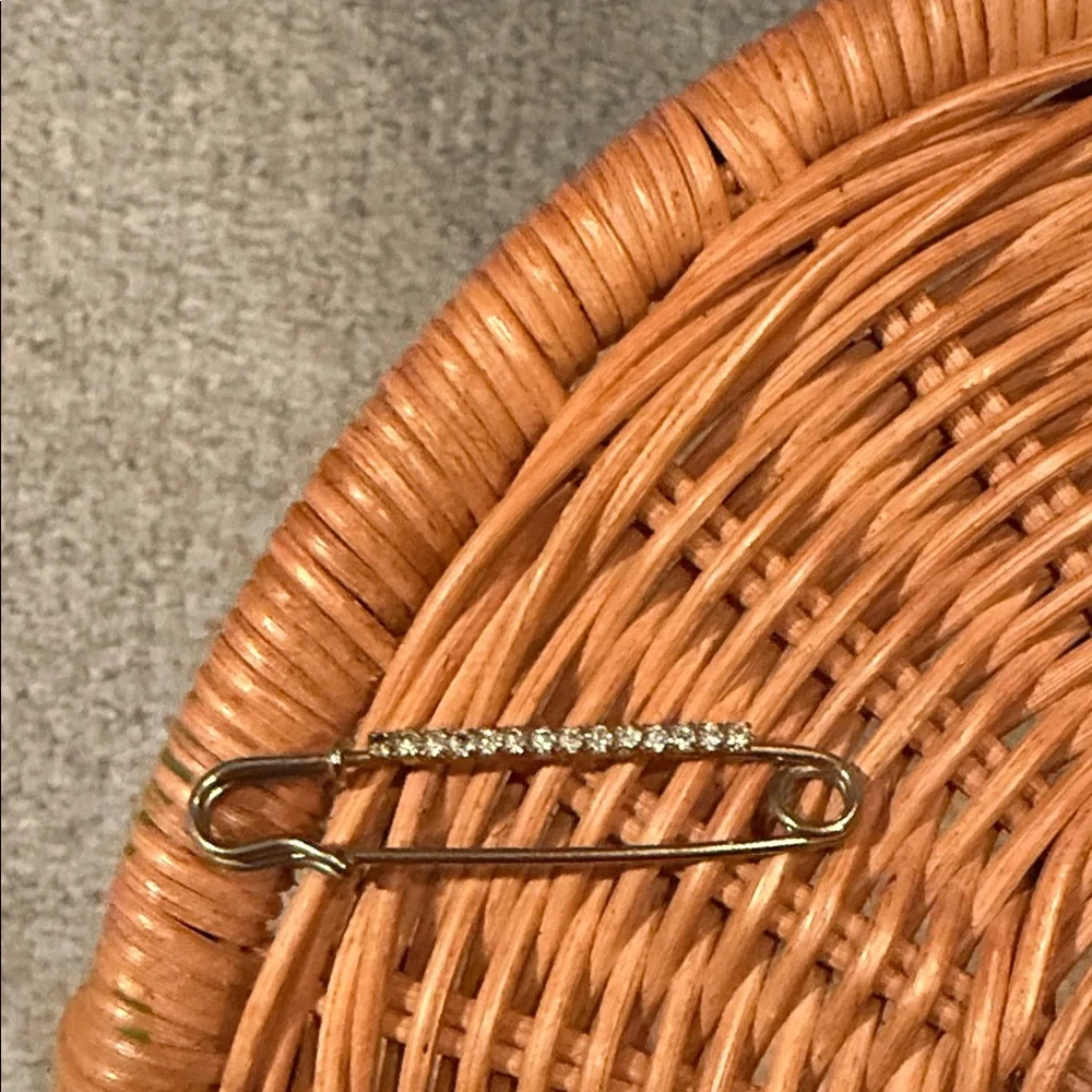 Silver Safety Pin with Rhinestones - Picture 1 of 2
